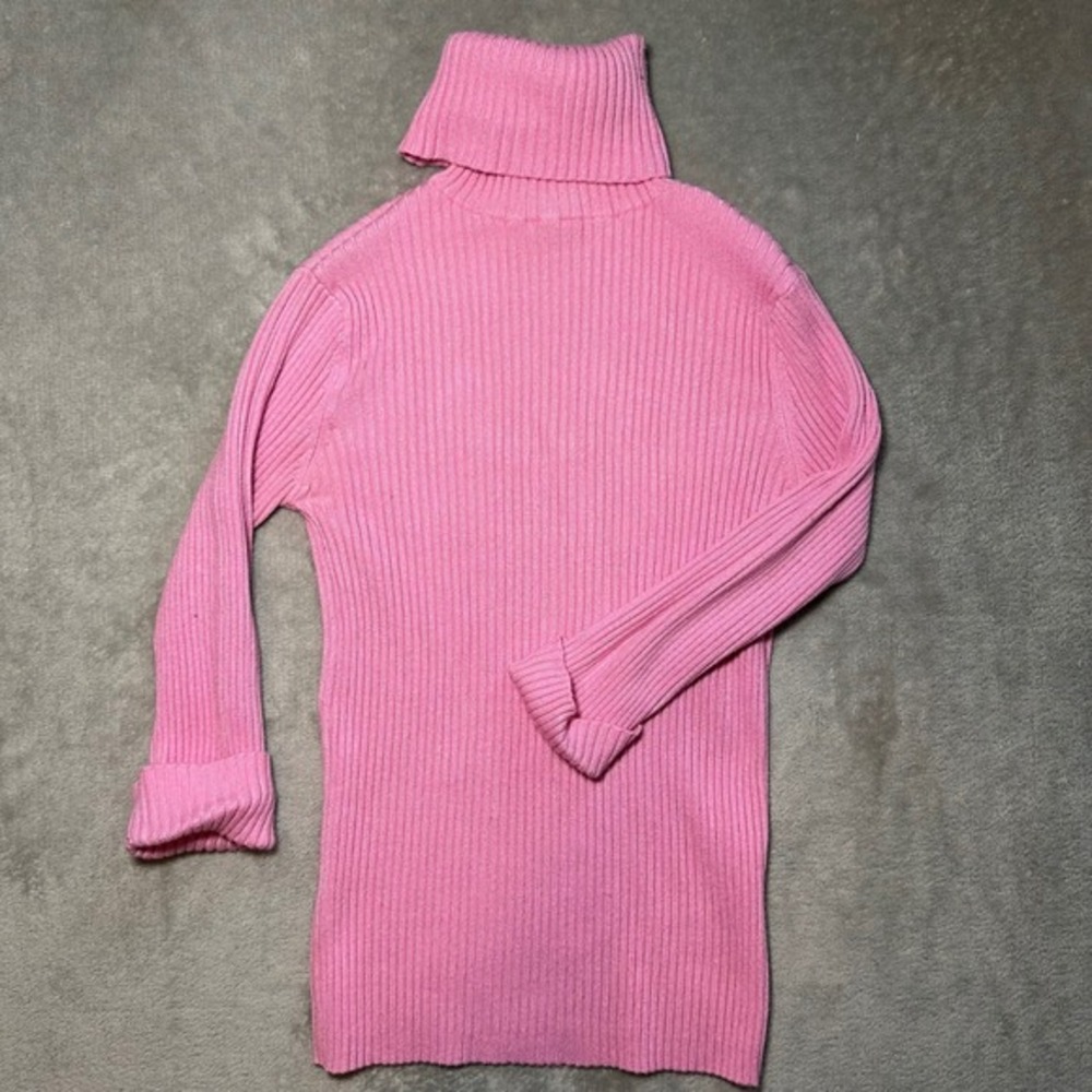 Y2K Blue Asphalt Turtleneck Sweater Women Sz S Pink Ribbed Basic Preppy Academia